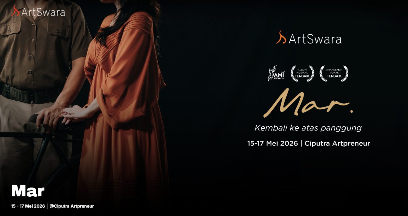 Experience the MAR musical re-run in Jakarta this May 2026. Enjoy a fresh jazz interpretation of Ismail Marzuki’s hits set against the Bandung Lautan Api era.